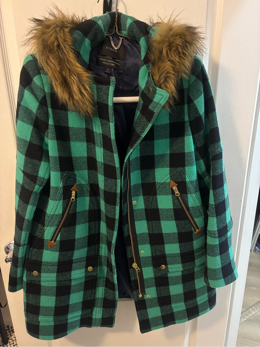 J.Crew chateau coat buffalo check size 14